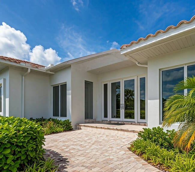 Outdoor photo of beautiful modern south florida home with impact windows and doors
